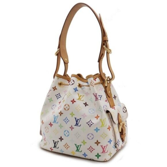 Authentic Louis Vuitton Multicolor Petit Noe Monogram Bucket Shoulder Bag White - Picture 6 of 12